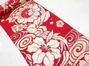 アンティーク　流水に向日葵・百合模様織り出し　八寸帯地反物